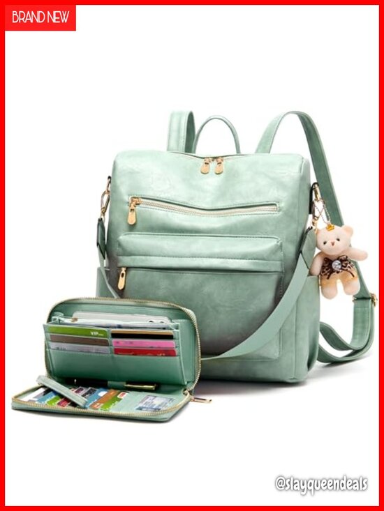 Women\'s Vegan Leather Backpack Purse Set With Wallet, Large Capacity Travel main image 5